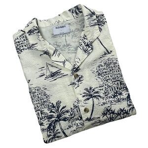 Old Navy Short Sleeve Seersucker Button Up Island Print-L